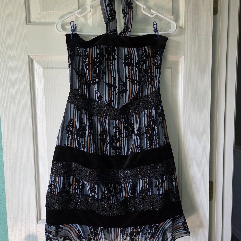 Elegant Black and Gray Striped Dress